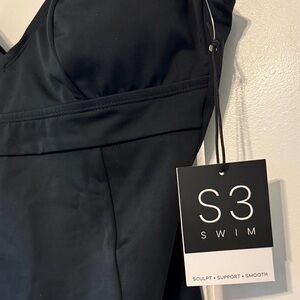 S3 Swim “The Plunge” Black Swimsuit size L NWT